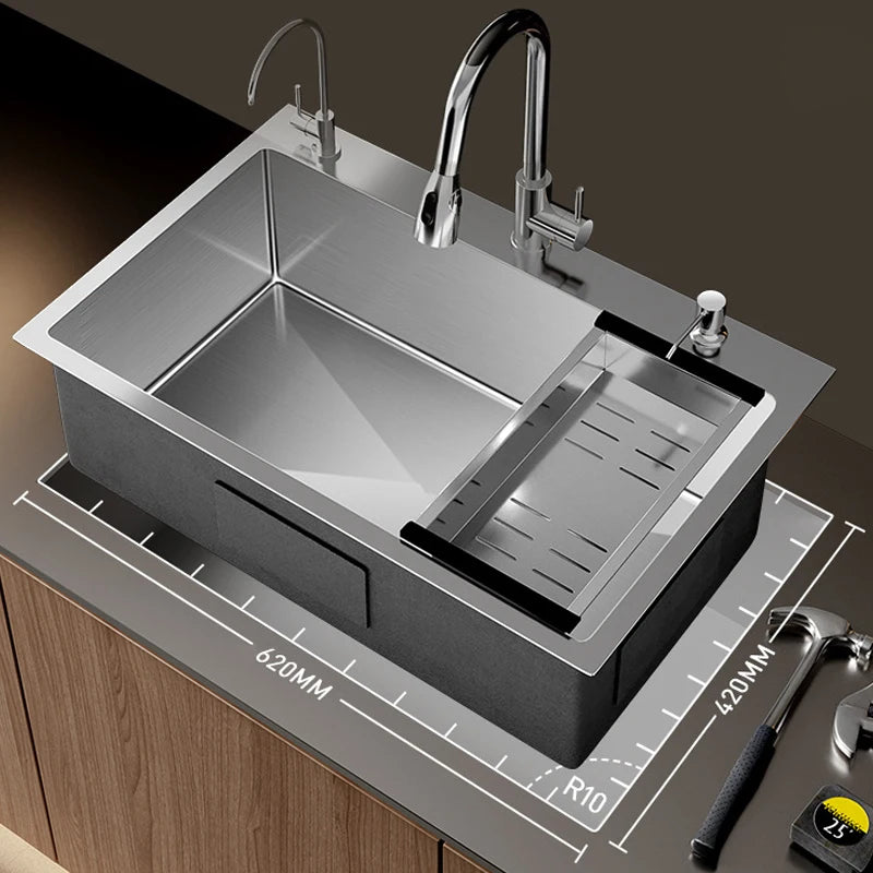 304 Stainless Steel Silver Sink Pull-Out Faucet Large