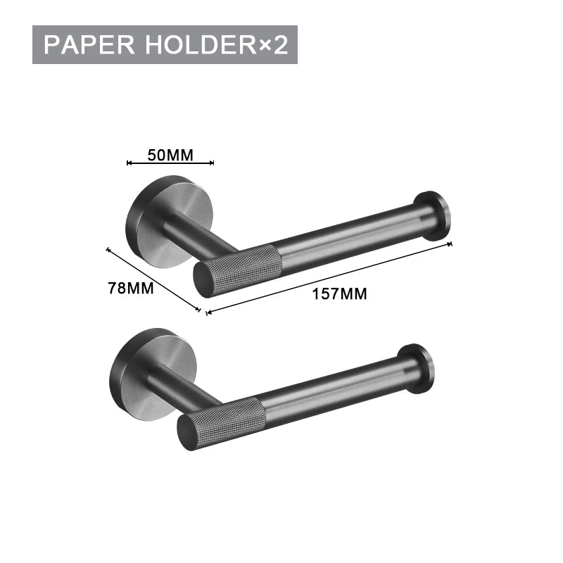 Grey Bathroom Hardware Kit Stainless Steel Round Wall
