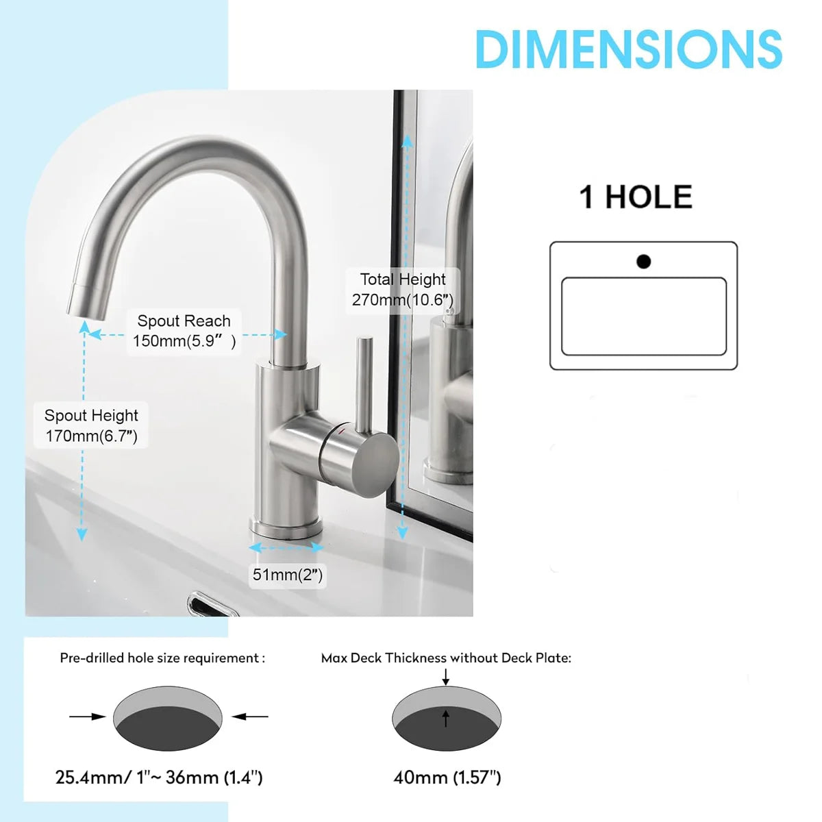 Bathroom Basin Faucet 304 Stainless Steel Cold Wash
