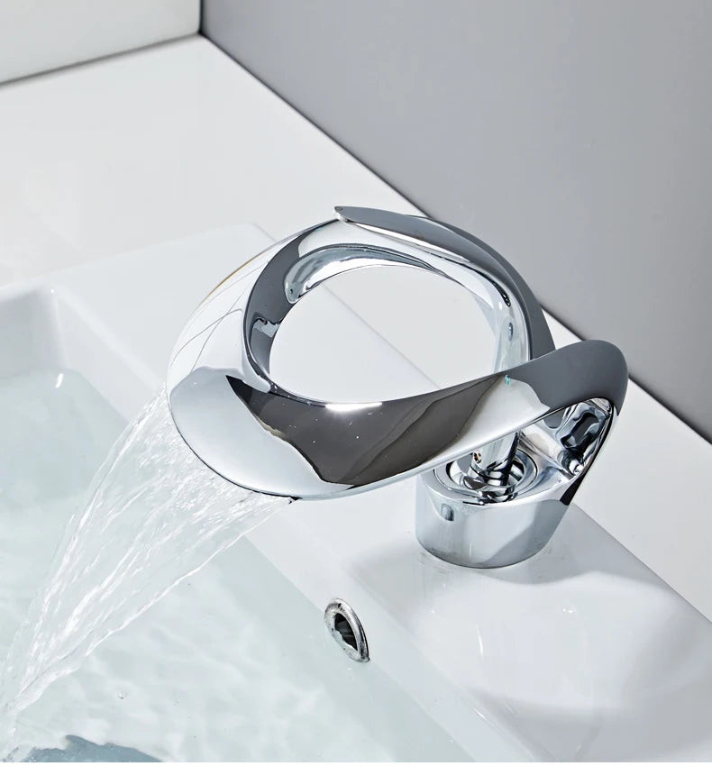 Black Bathroom Basin Taps Handle Waterfall Faucet Solid