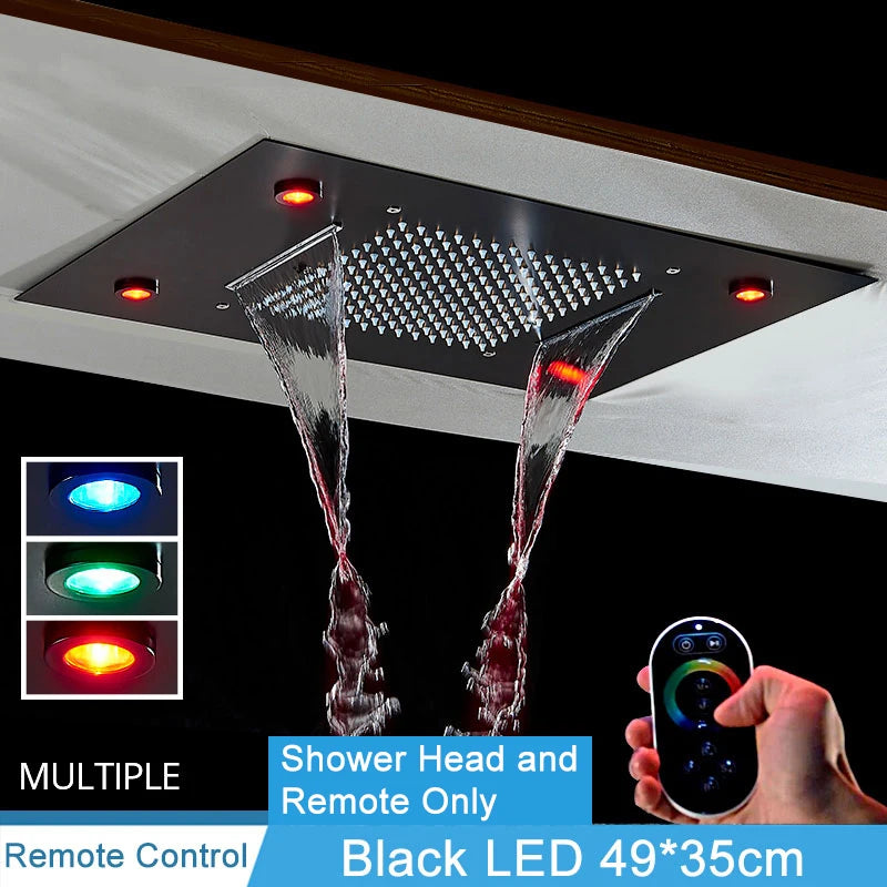 Shinesia Black Thermostat Rainfall Concealed Shower Led Hidden