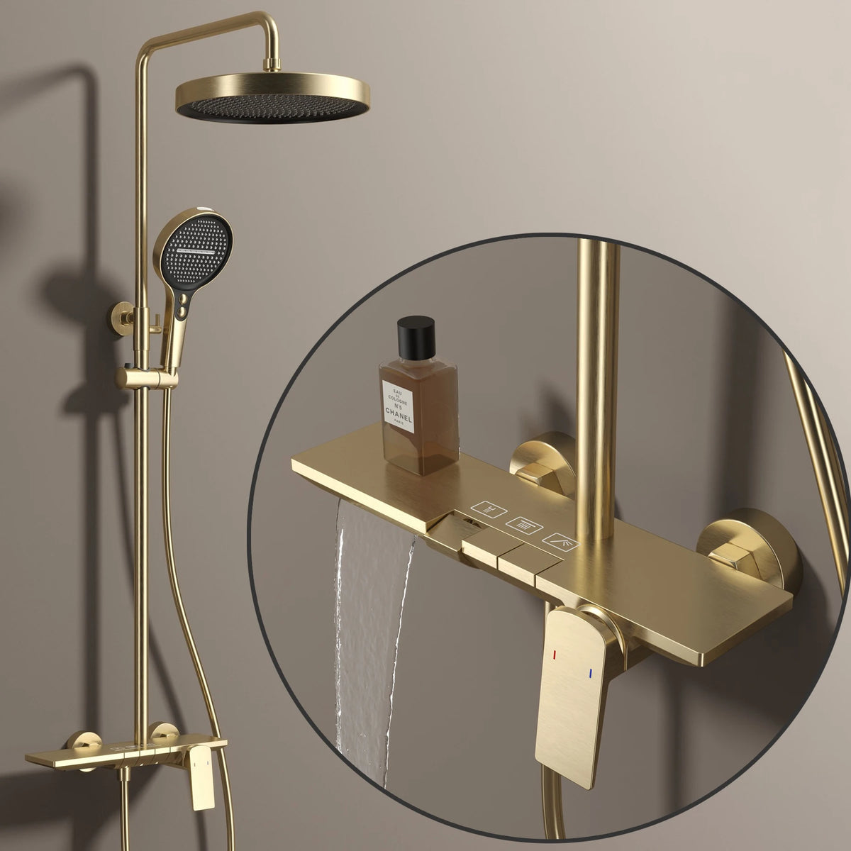 Brushed Gold Piano Bathroom Shower System Faucet 12