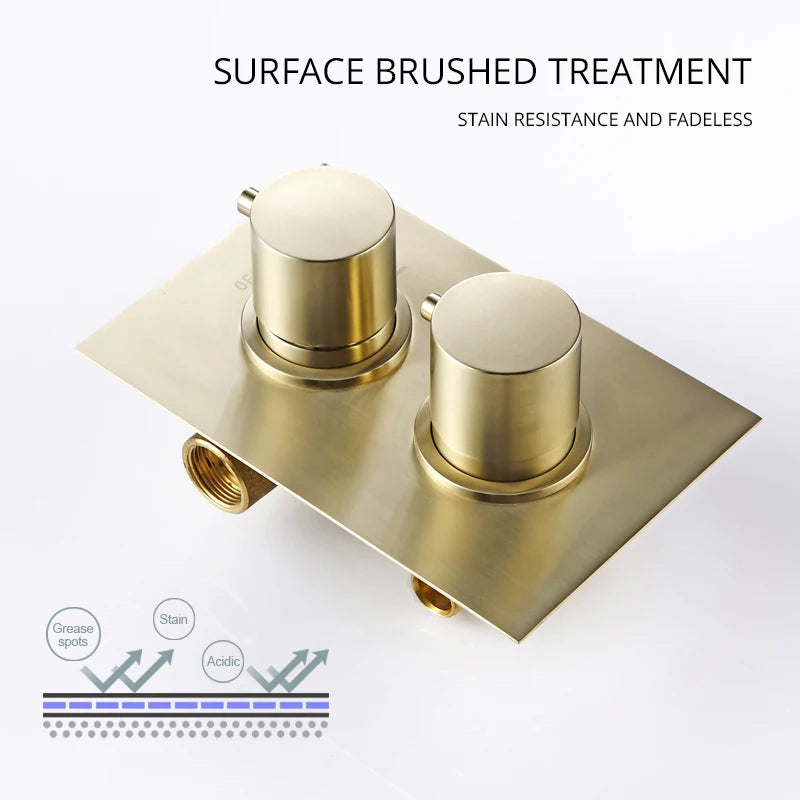 Bathroom Faucet Dial Way Brushed Gold Thermostat Shower