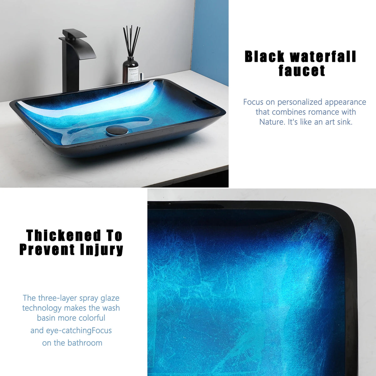 Kemaidi Big Tempered Glass Basin Sink Washbasin Bathroom