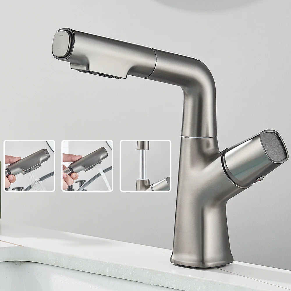 Bathroom Sink Faucet Lift Up Down Stream Sprayer