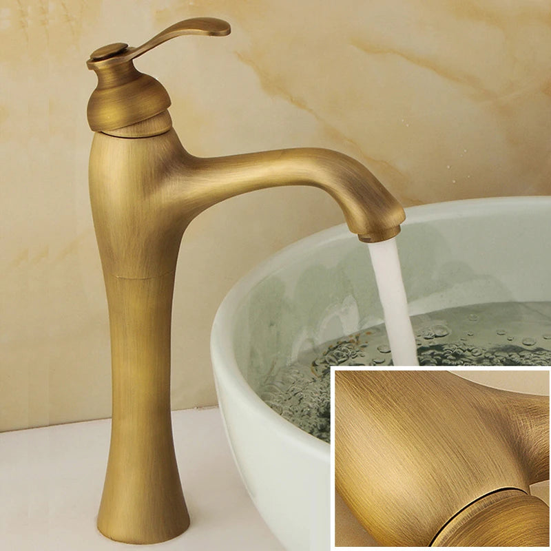 Antique Brass Hole Bathroom Sink Faucet Cold Water