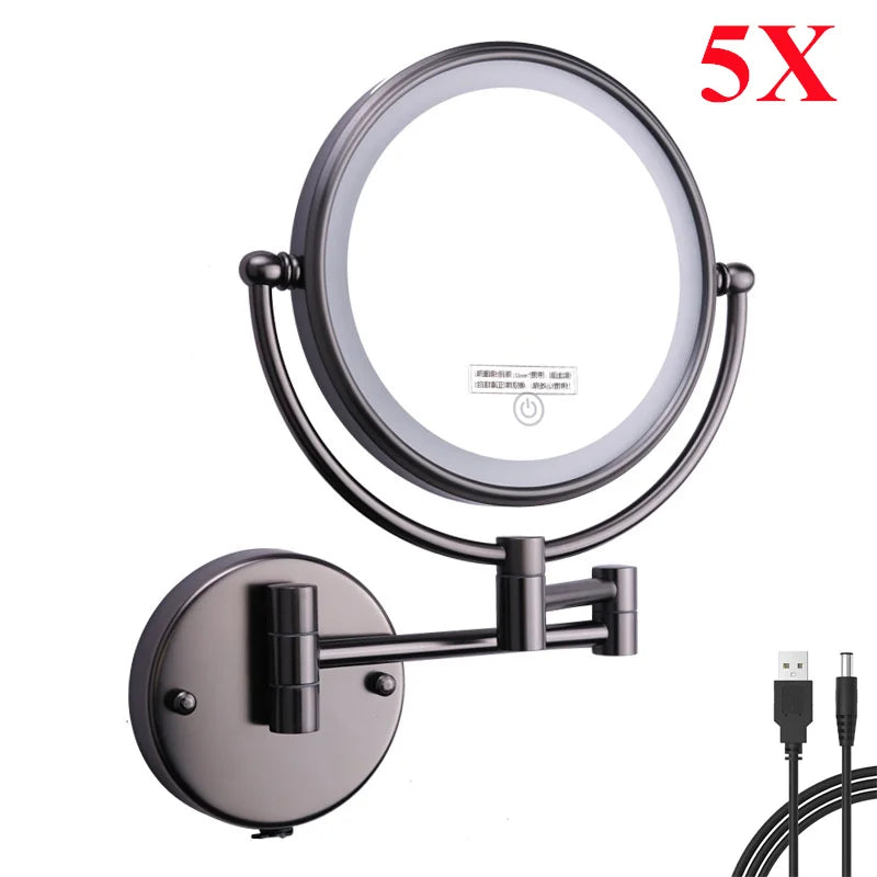 Touch Led Folding Bathroom Mirrors Double Face 5x