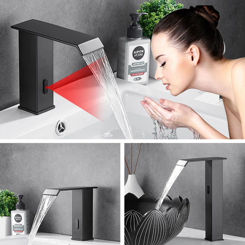 Smart Sensor Bathroom Basin Faucet Intelligent Black Automatic