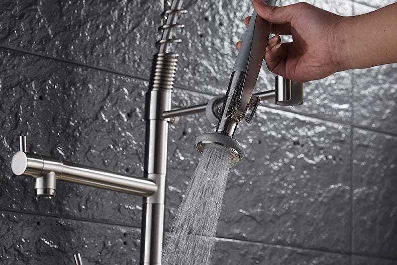 Faucet Brushed Nickel Pull-Out Faucet Swivel Dual Purpose