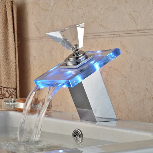 Luxury Led Color Changing Waterfall Basin Sink Faucet