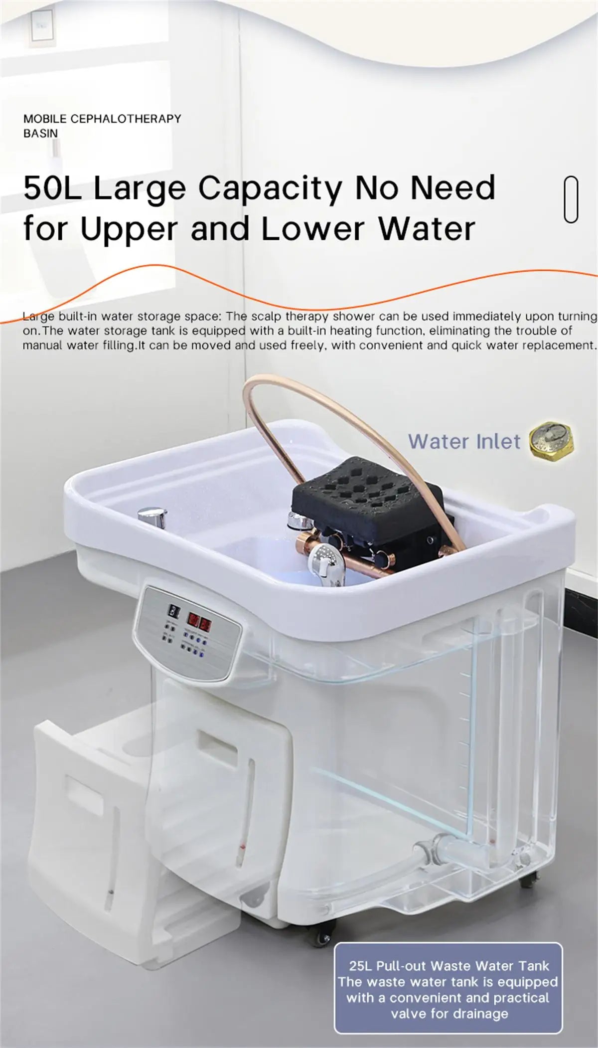 Convenient 60l Water Storage Head Spa Basin Water