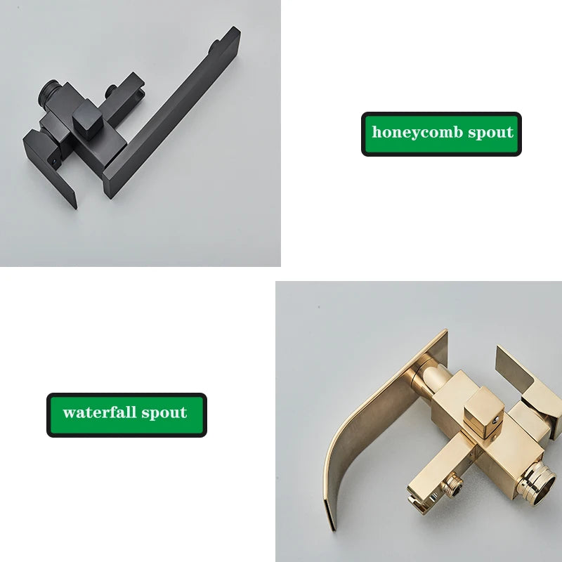 Matte Black Square Bathtub Shower Faucets Floor Standing