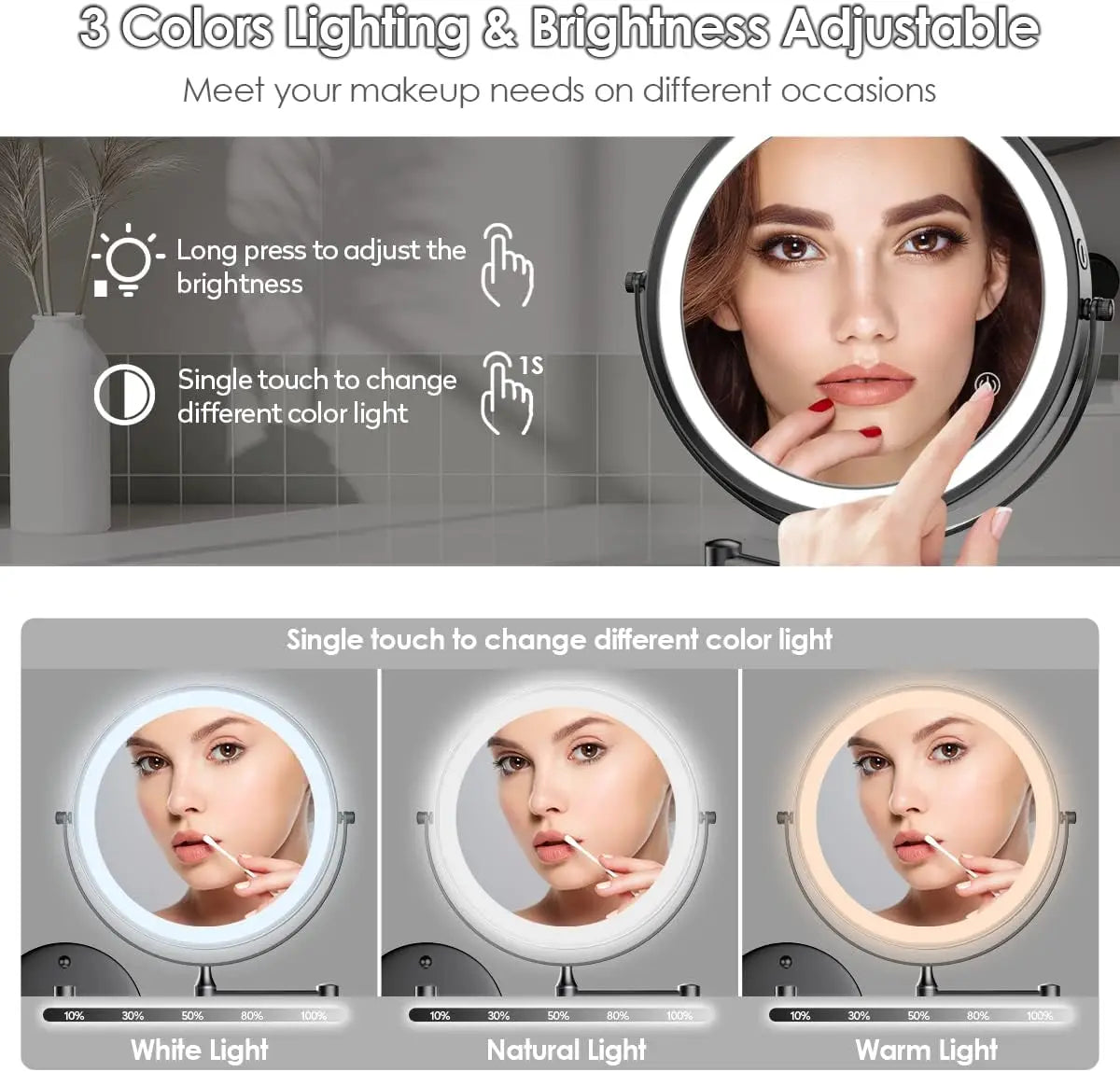 Charger Touch Led Folding Bathroom Mirrors 5x Magnifying
