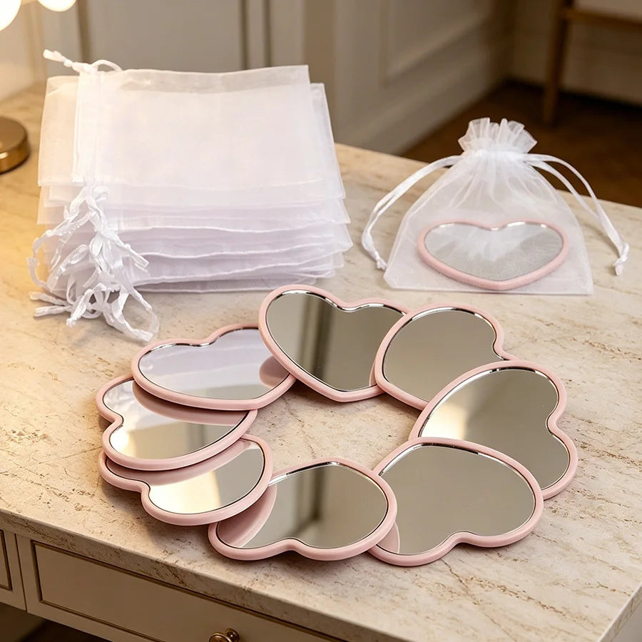 20pcs Gift - Pink Heart-Shaped Compact Vanity Mirrors