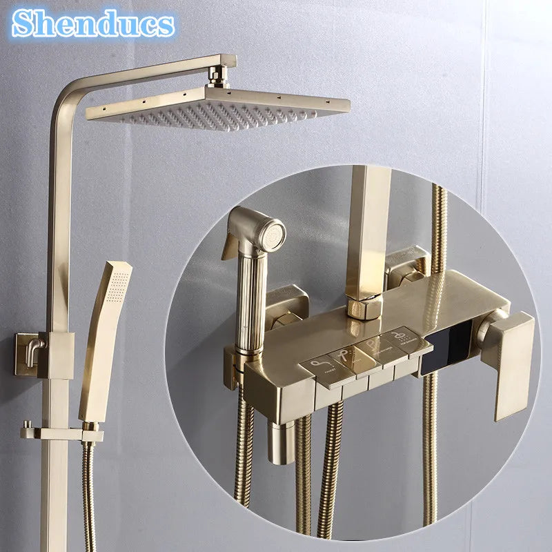Brushed Gold Piano Digital Shower System Cold Brass