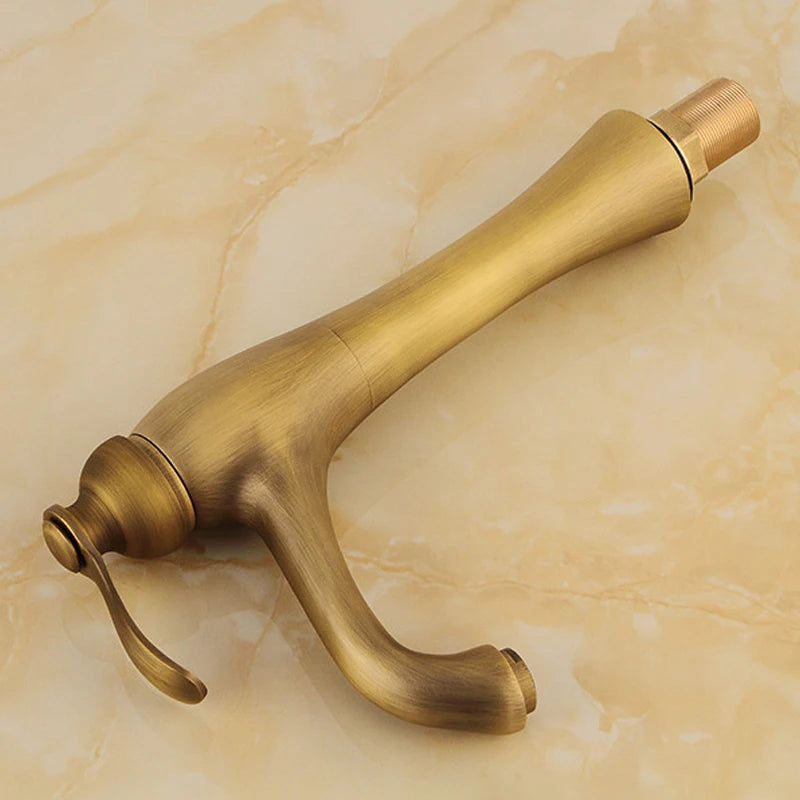 Antique Brass Hole Bathroom Sink Faucet Cold Water