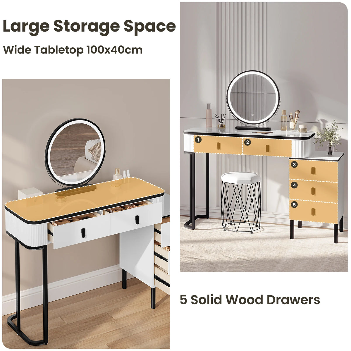Woltu Dressing Table Led Lighting Mobile Mirror Girls