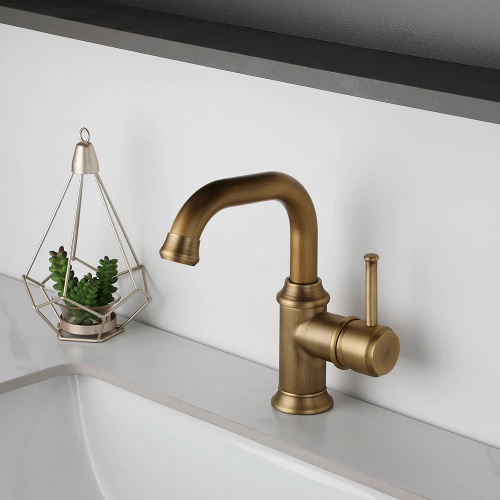 Kemaidi Antique Brass Handle Bathroom Faucets Mixer Tap