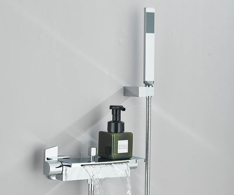 Black Waterfall Bathtub Shower Faucets Wall Mount Shower