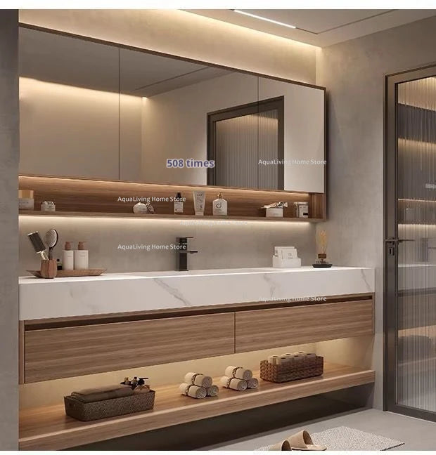 Luxury Rock Plate Bathroom Cabinets Intelligent Mirror Wash