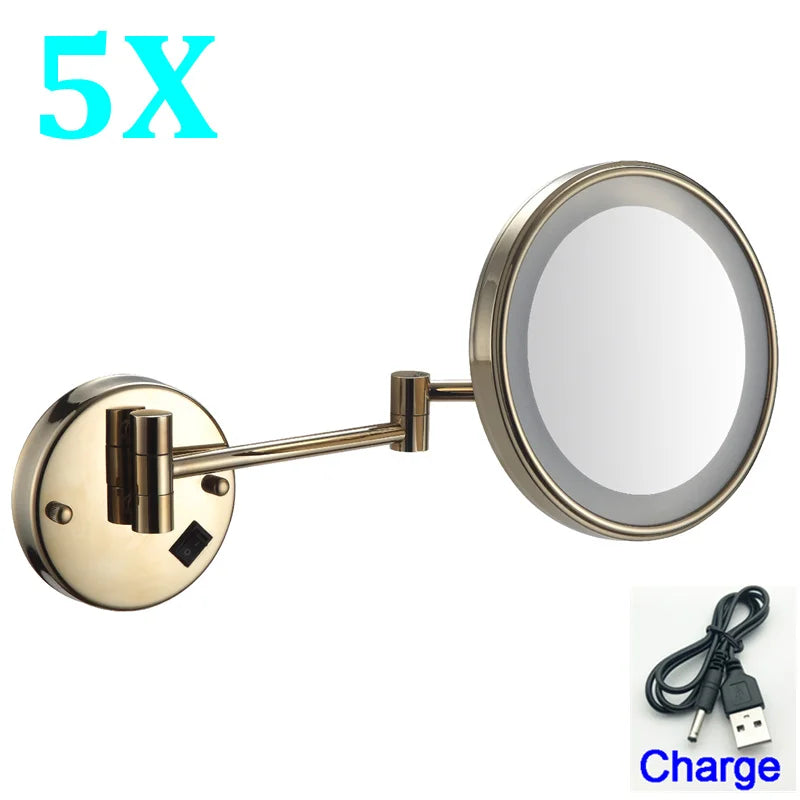 Rechargeable Led Folding Bathroom Makeup Mirror Wall Mounted