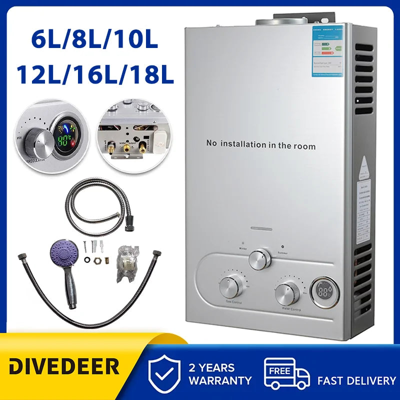 Divedeer Lpg Gas Water Heater 6l/8l/10l/12l/16l/18l Appliance