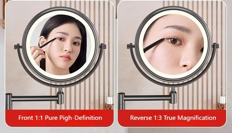 Folding Bathroom Wall Mirror Double-Sided Makeup Mirror Light