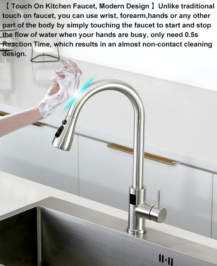 Sensor Touch Digital Sink Faucet Pull Down Sprayer