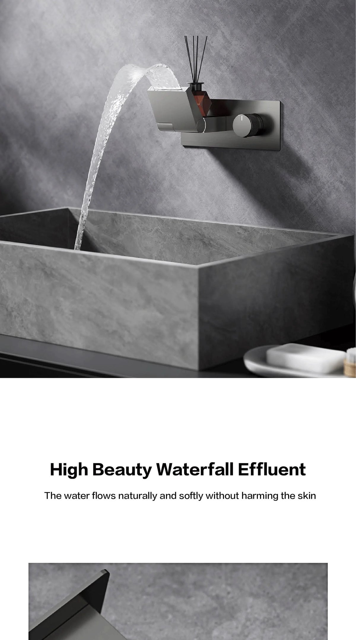 Luxury Gun Gray Brass Wall Mounted Bathroom Faucet