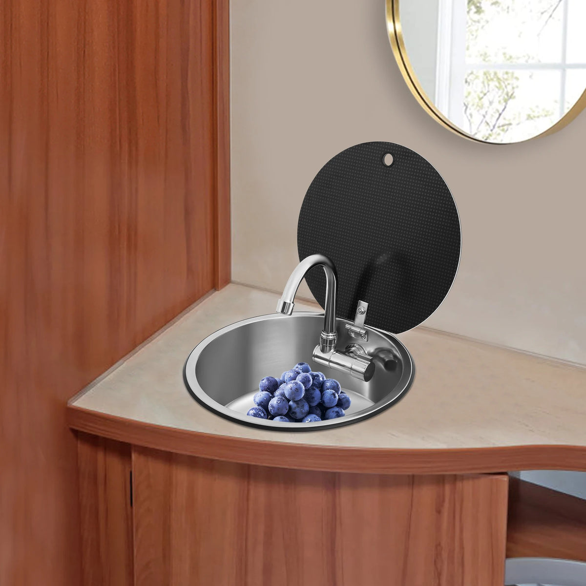 Rv Sink Camper Lid Foldable &Cold Faucet Pipes