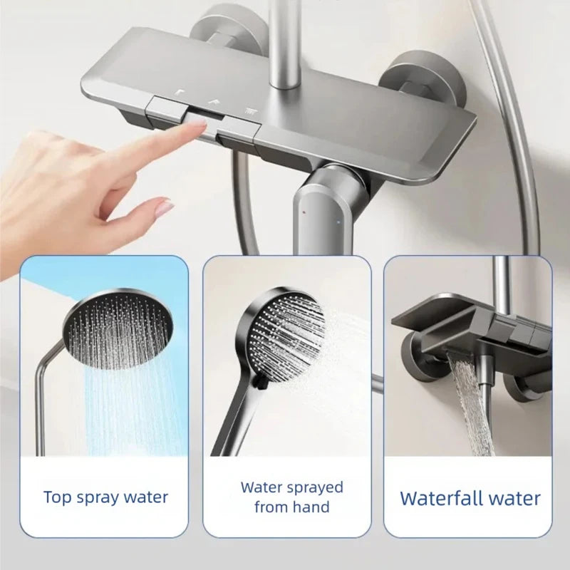 Gun Gray Bathroom Shower System Rainfall Piano Keys