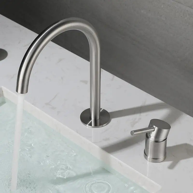 Stainless Steel Bathroom Basin Faucet Deck Mount 360