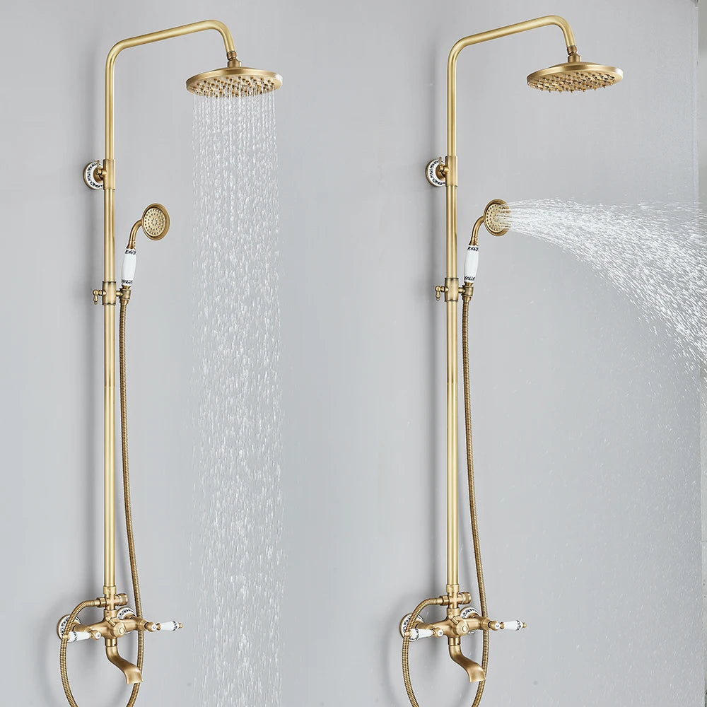 Retro Shower System Antique Brass Rainfall Shower Handheld