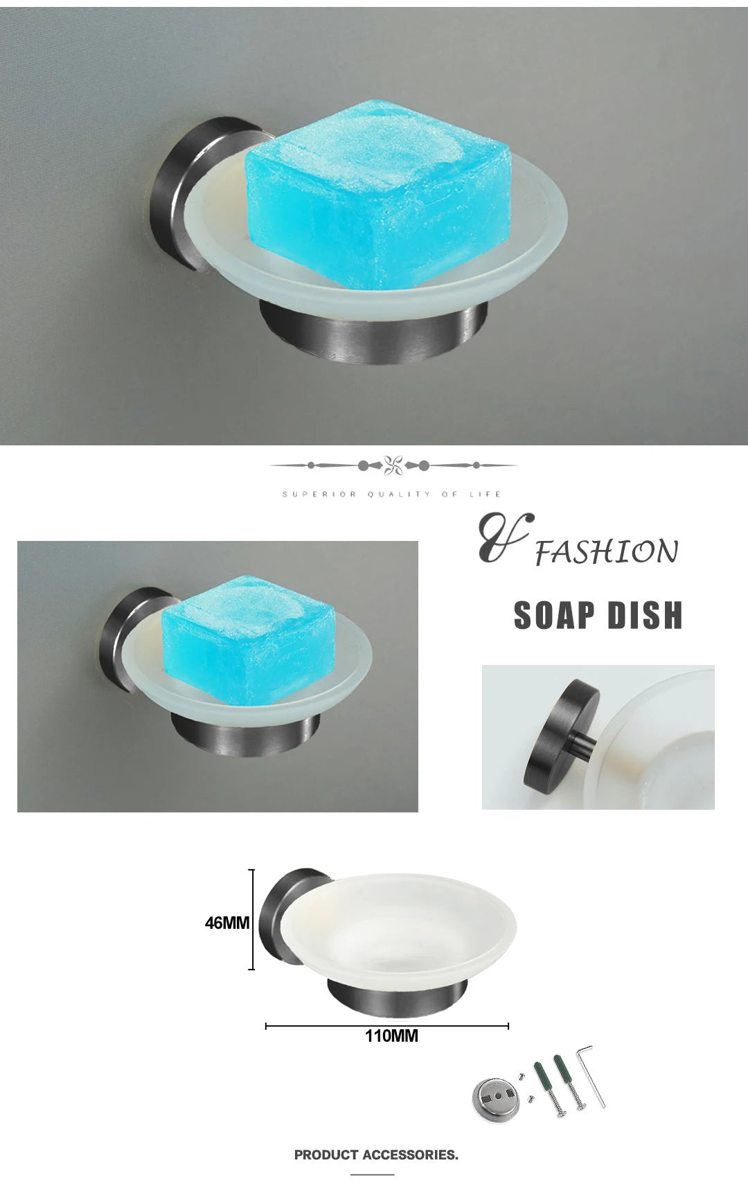 Grey Bathroom Hardware Kit Stainless Steel Round Wall