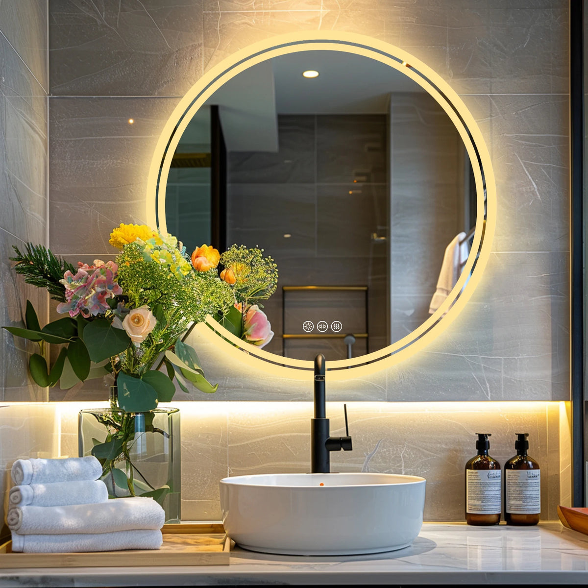 Bathroom Mirror Led Lights Circle Backlit Illuminated Wall