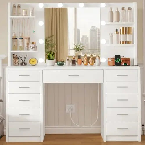 Large Makeup Vanity Desk Led Mirror Power Outlet