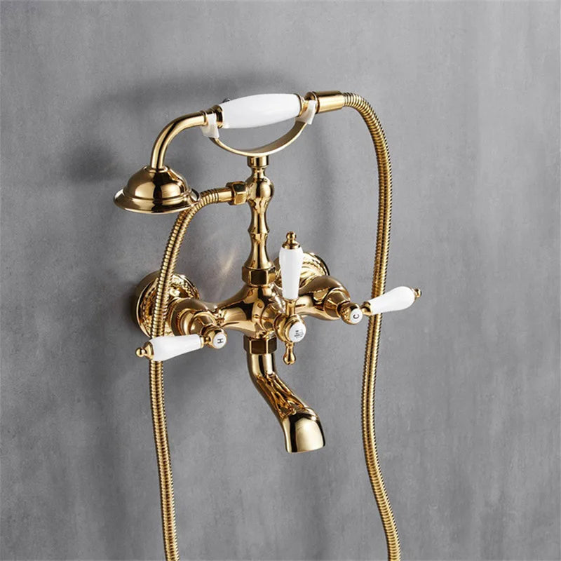 Bathroom Bathtub Faucet Wall Mounted Classical Style Brass