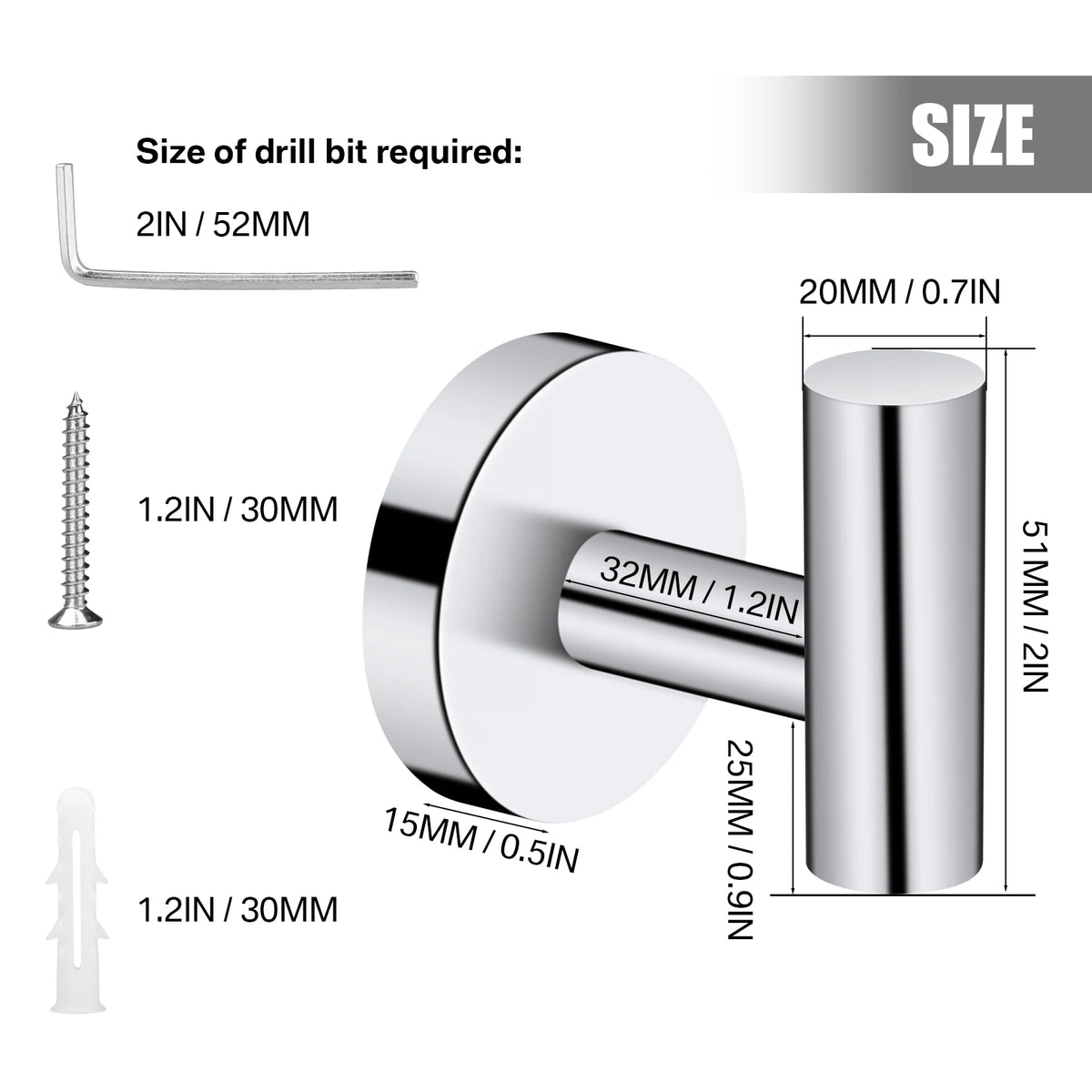 2pcs Polished Bathroom Towel Hooks Stainless Steel Coat