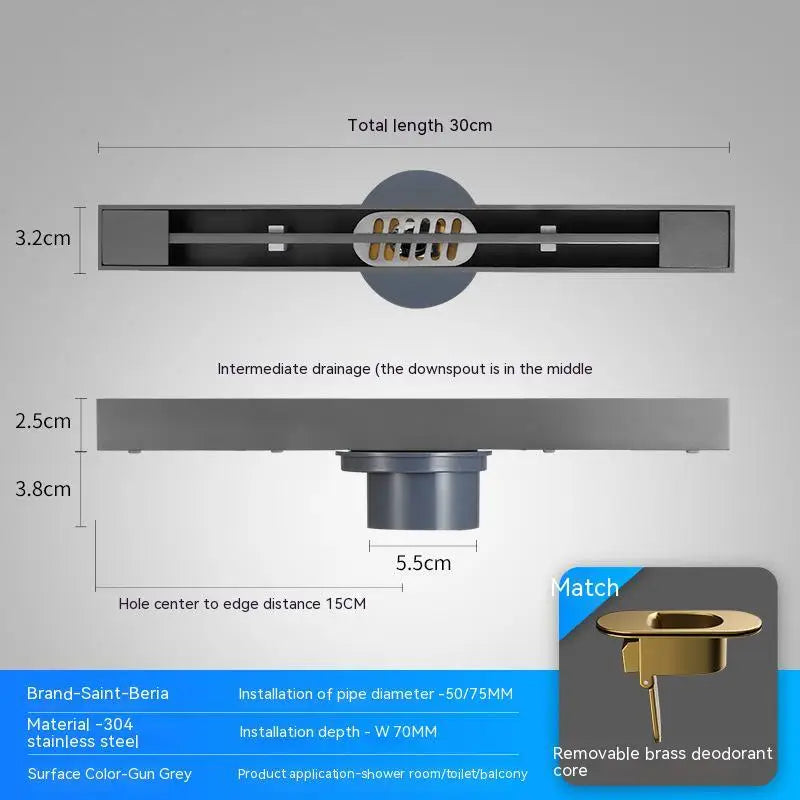 2cm Wide Floor Drain Stainless Steel Linear Narrow