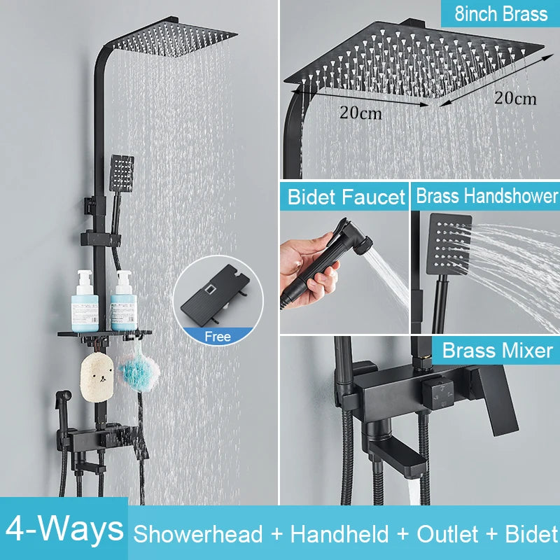 Black Brass Shower Faucet Rainfall Bathtub Tap Bathroom