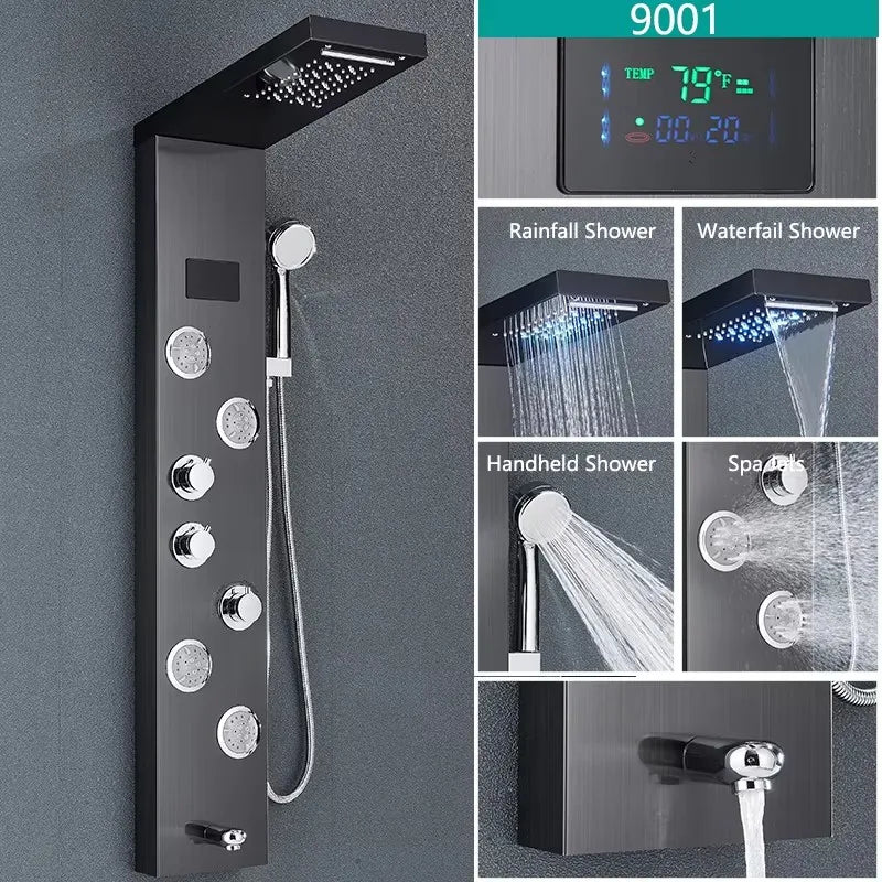 Rain Waterfall Shower Panel Faucet Body Massage Jets
