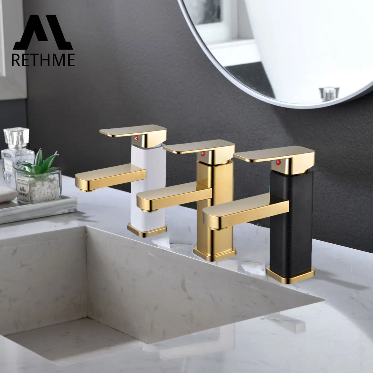 Rethme Gold Bathroom Faucet Stainless Steel Square Mixer