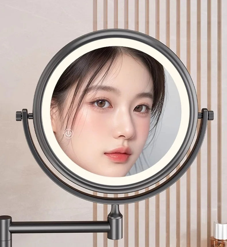 Folding Bathroom Wall Mirror Double-Sided Makeup Mirror Light