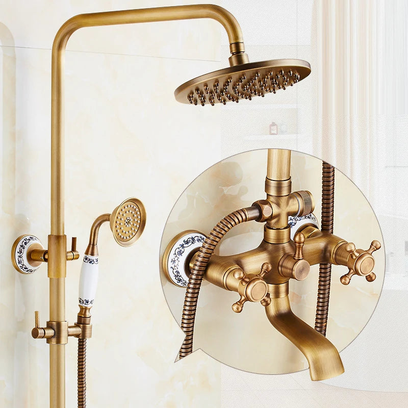 Brass Bathroom Faucet Shower Type Head Antique Brass