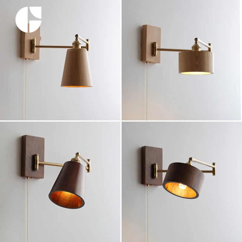 Iwhd Walnut Ash Wood Led Wall Lamp Sconce