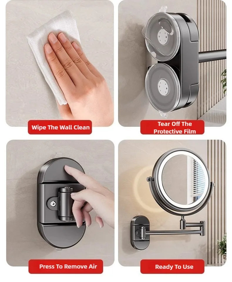 Folding Bathroom Wall Mirror Double-Sided Makeup Mirror Light