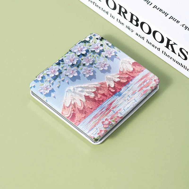 Makeup Mirror Hand-Painted Oil Painting Double Sided Folding