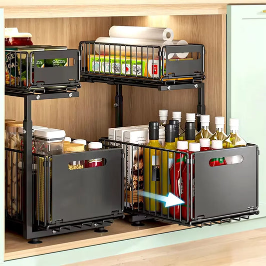 Tier Pull Out Cabinet Organizer Adjustable Storage Rack
