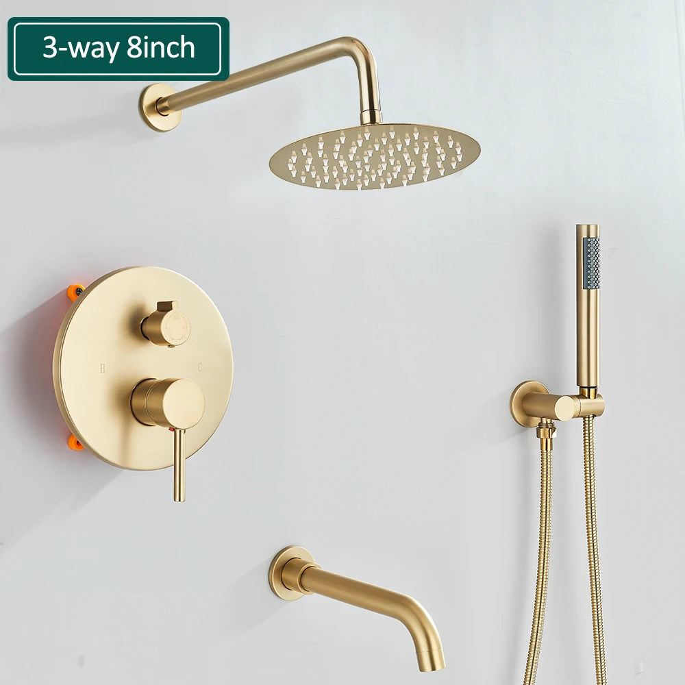 Gold Brushed Shower Faucets 2/3 Way Concealed Shower