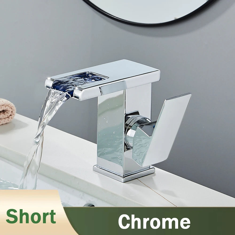 Rozin Led Bathroom Basin Faucet Black Waterfall Sink